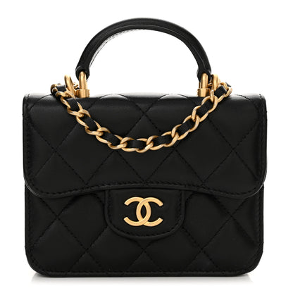 Chanel Lambskin Quilted Top Handle Flap Coin Purse With Chain Black 1 of 12