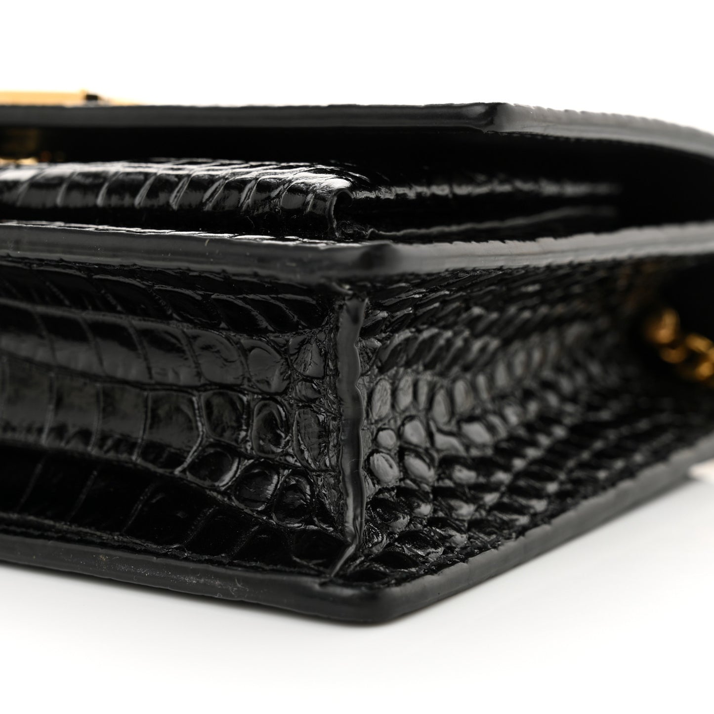 Calfskin Crocodile Embossed Monogram Sunset Top Handle Chain Wallet Black