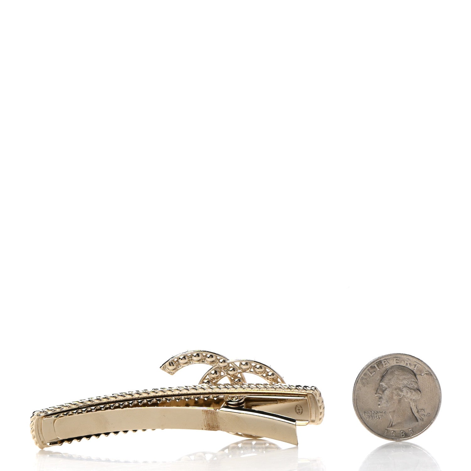 Chanel Metal Crystal Pearl CC Hair Clip Gold Pearly White 2 of 5