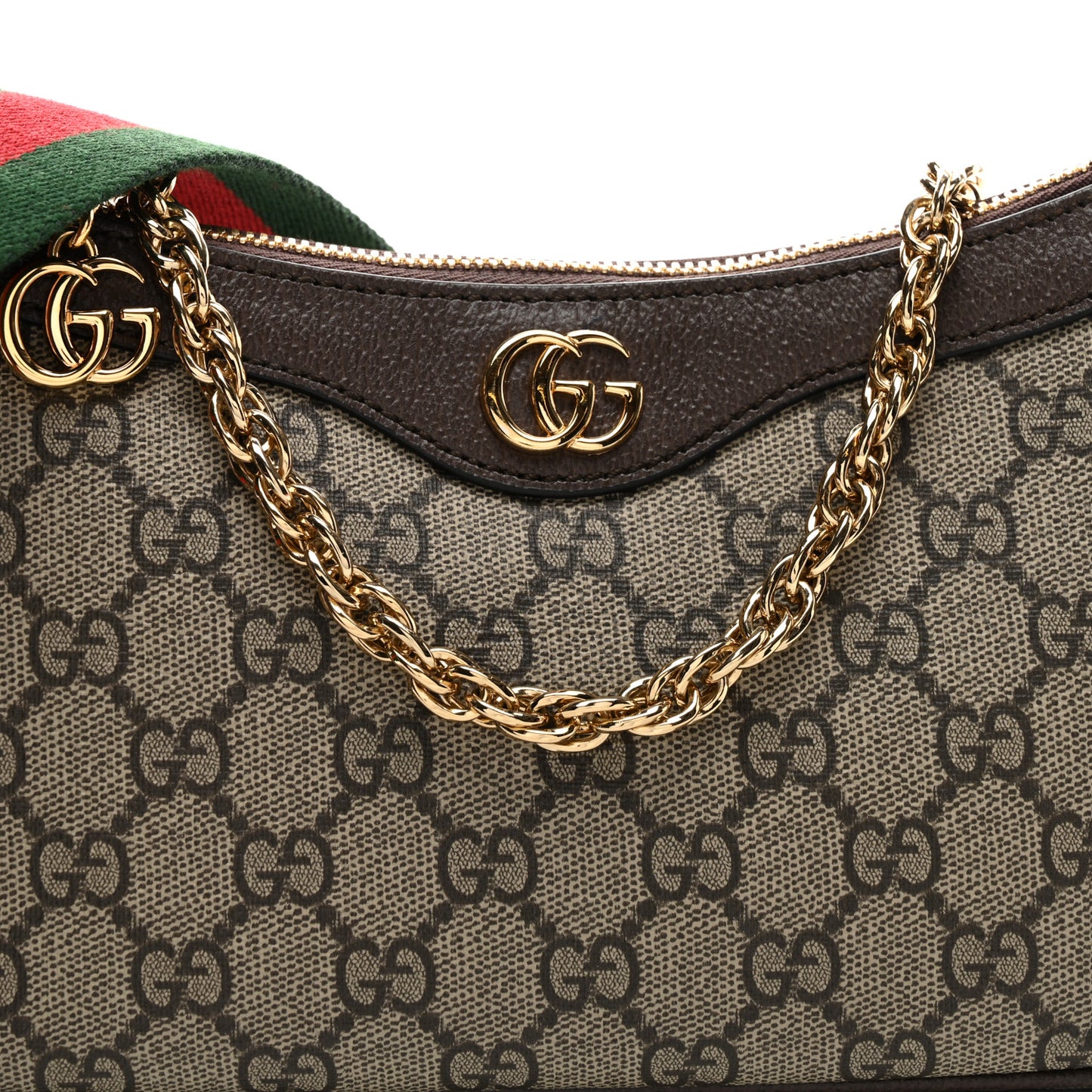 GG Supreme Monogram Textured Dollar Calfskin Web Small Ophidia GG Handbag Beige Ebony New Acero