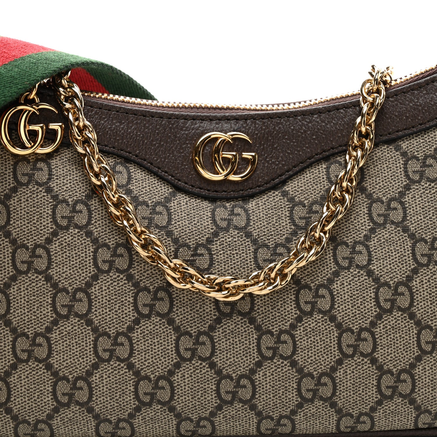 Gucci GG Supreme Monogram Textured Dollar Calfskin Web Small Ophidia GG Handbag Beige Ebony New Acero 7 of 9