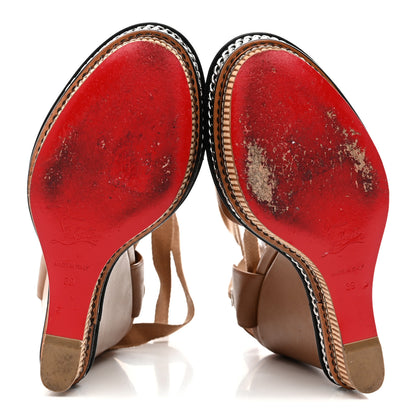Christian Louboutin Shiny Calfskin Tribuli 140 Wedge Sandals 39 Fauve 6 of 8