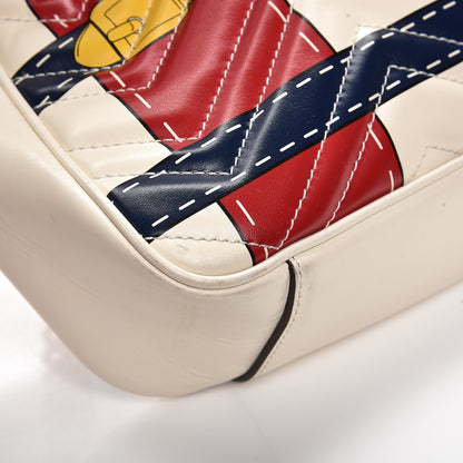 Gucci Calfskin Matelasse Trompe L'Oeil Print Medium GG Marmont Shoulder Bag Mystic White Hibiscus Red Marine Giallo 10 of 12