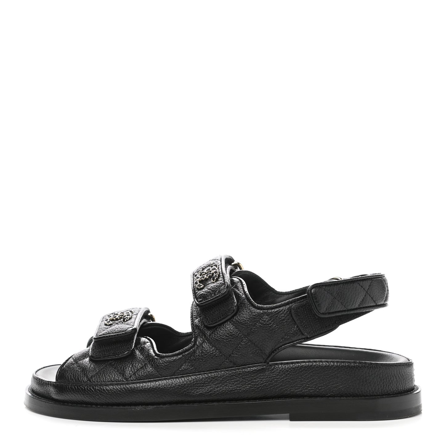 Grained Calfskin Velcro Dad Sandals 36 Black