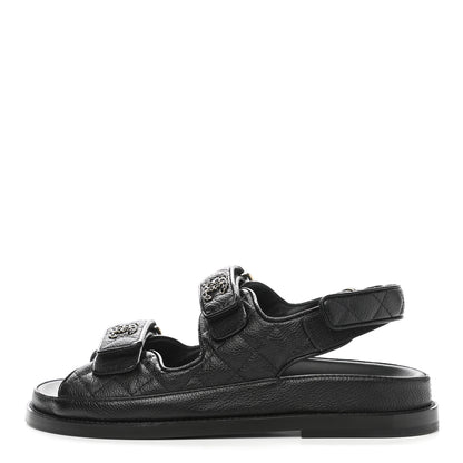 Chanel Grained Calfskin Velcro Dad Sandals 36 Black 1 of 10