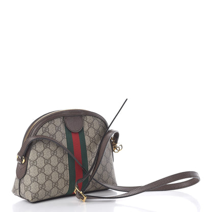 Gucci GG Supreme Monogram Textured Dollar Calfskin Web Small Ophidia Dome Shoulder Bag Beige Ebony New Acero 3 of 11
