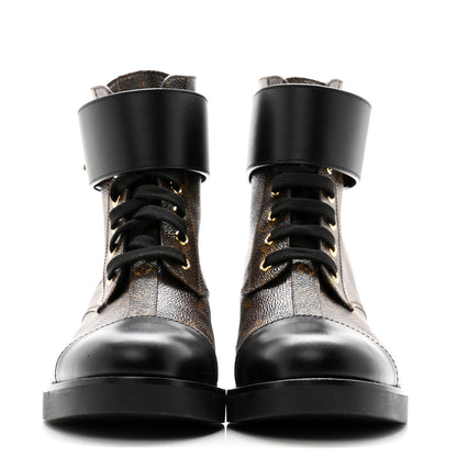 Louis Vuitton Calfskin Monogram Wonderland Flat Ranger Boots 38 Black 2 of 7