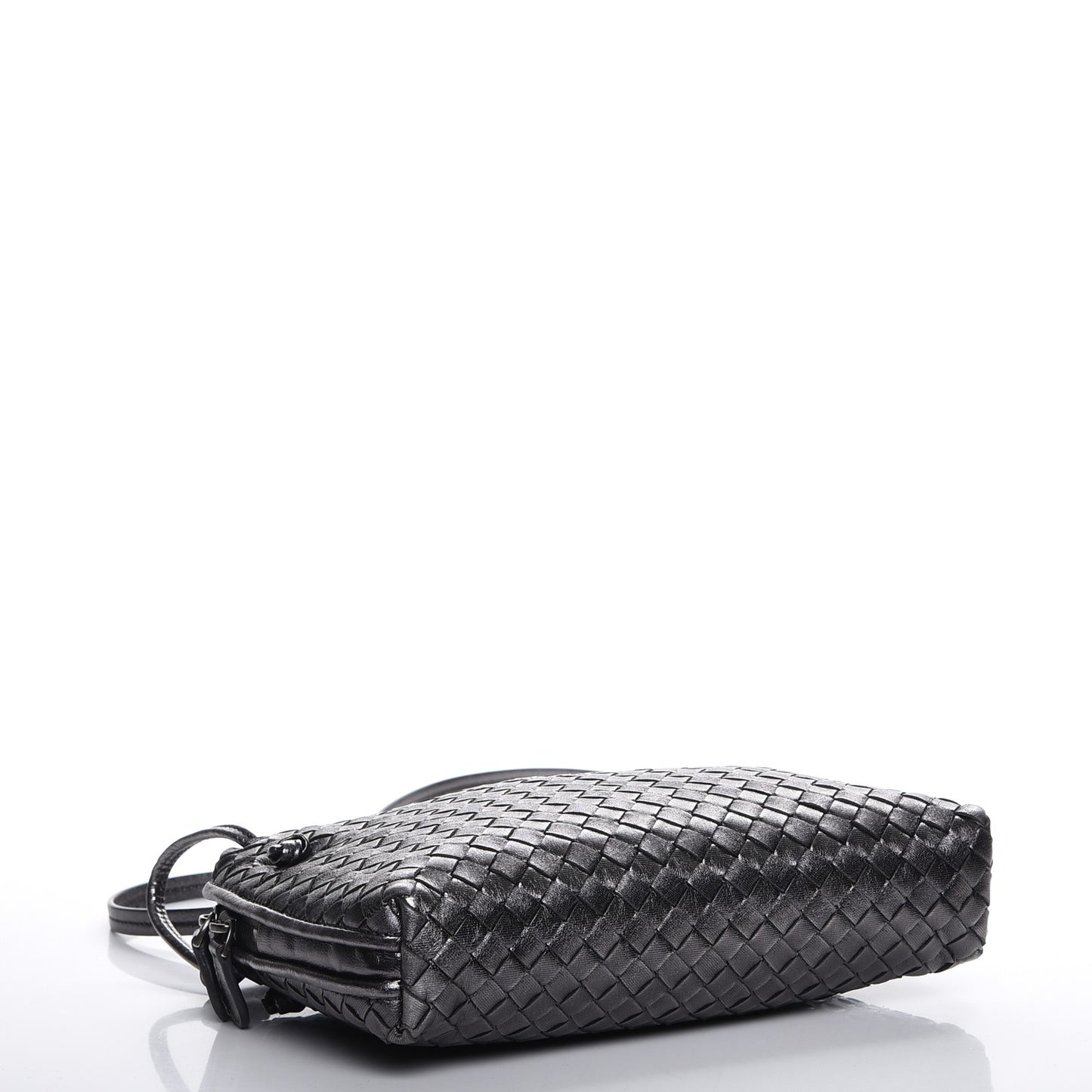 Metallic Nappa Intrecciato Pillow Crossbody Messenger Dark Grey