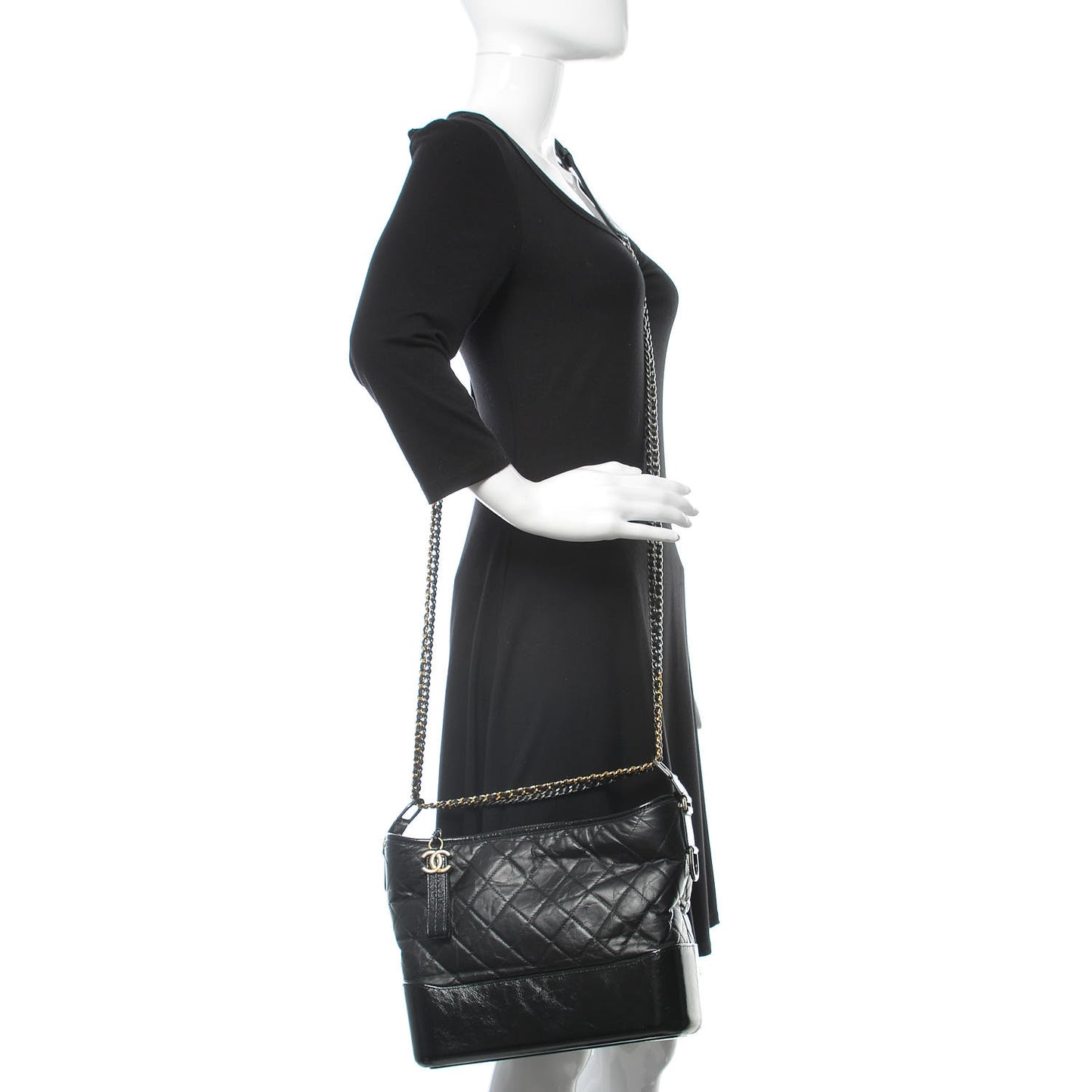 Aged Calfskin Quilted Medium Gabrielle Hobo Black