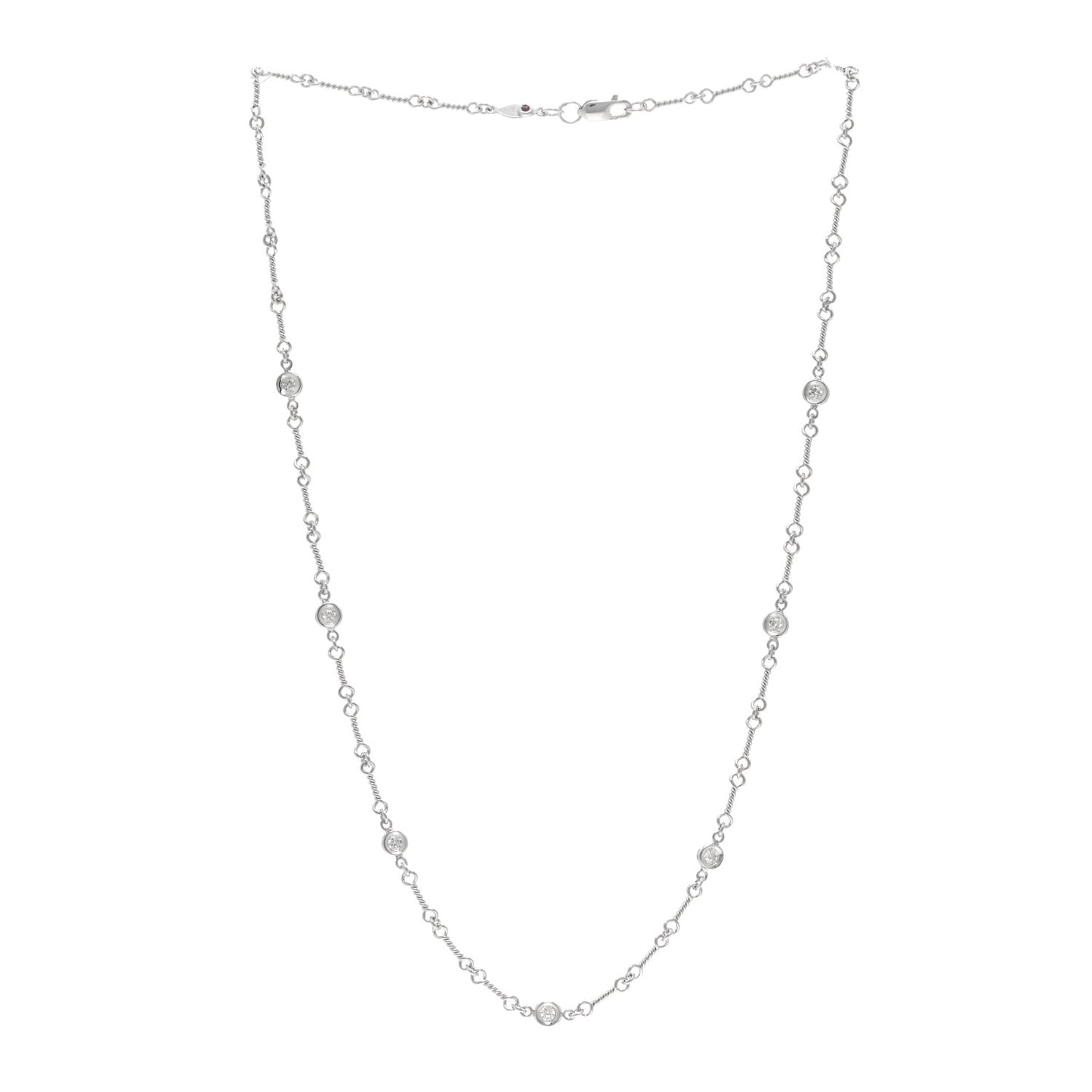ROBERTO COIN 18K White Gold Diamond By the Inch Seven Station Dog Bone Necklace