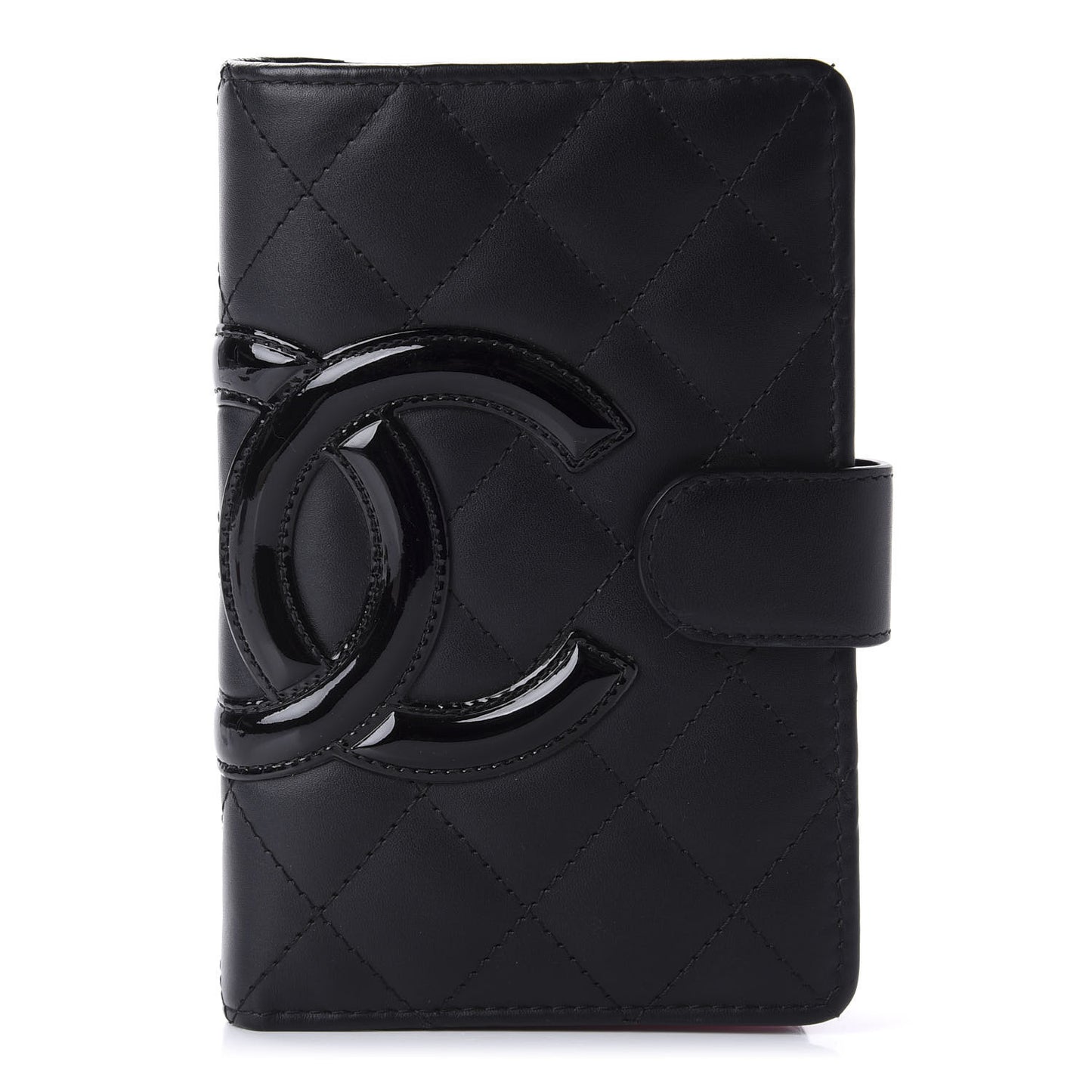 Calfskin Quilted Cambon Zipped Pocket Wallet Black