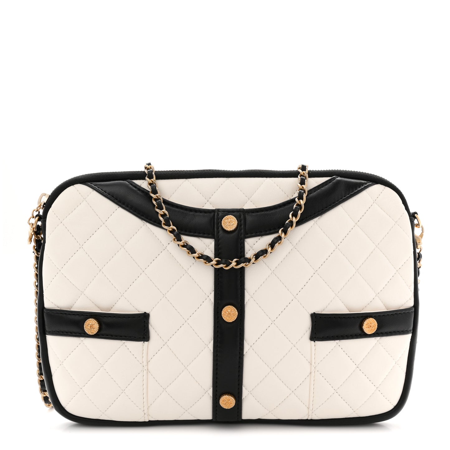 Lambskin Quilted Medium Girl Shoulder Bag White Black