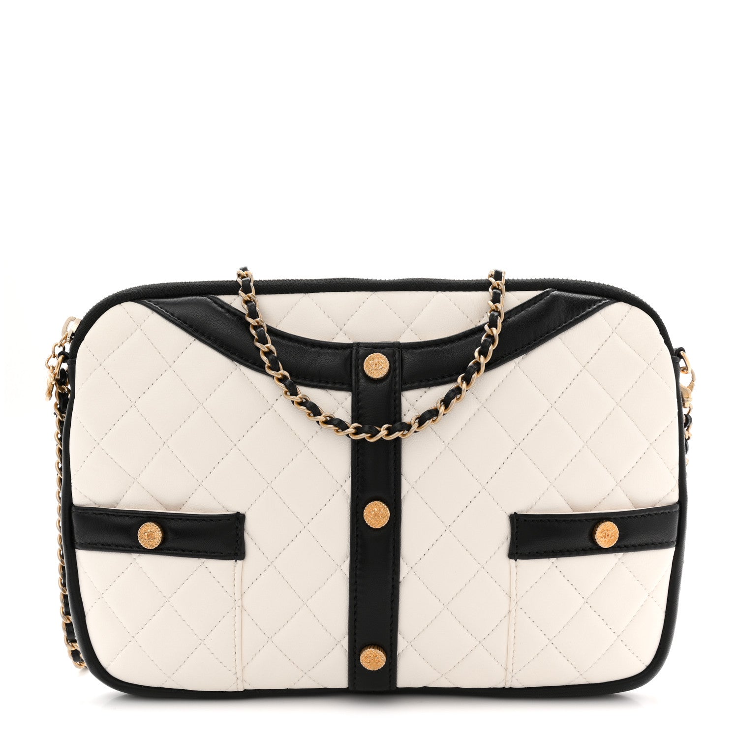 Chanel Lambskin Quilted Medium Girl Shoulder Bag White Black 1 of 12