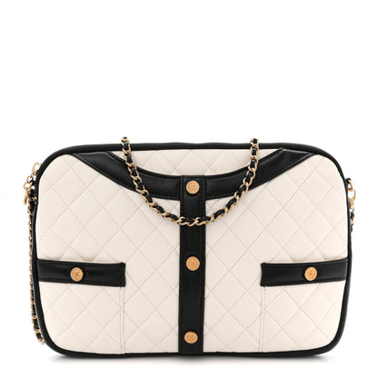 Chanel Lambskin Quilted Medium Girl Shoulder Bag White Black 1 of 12