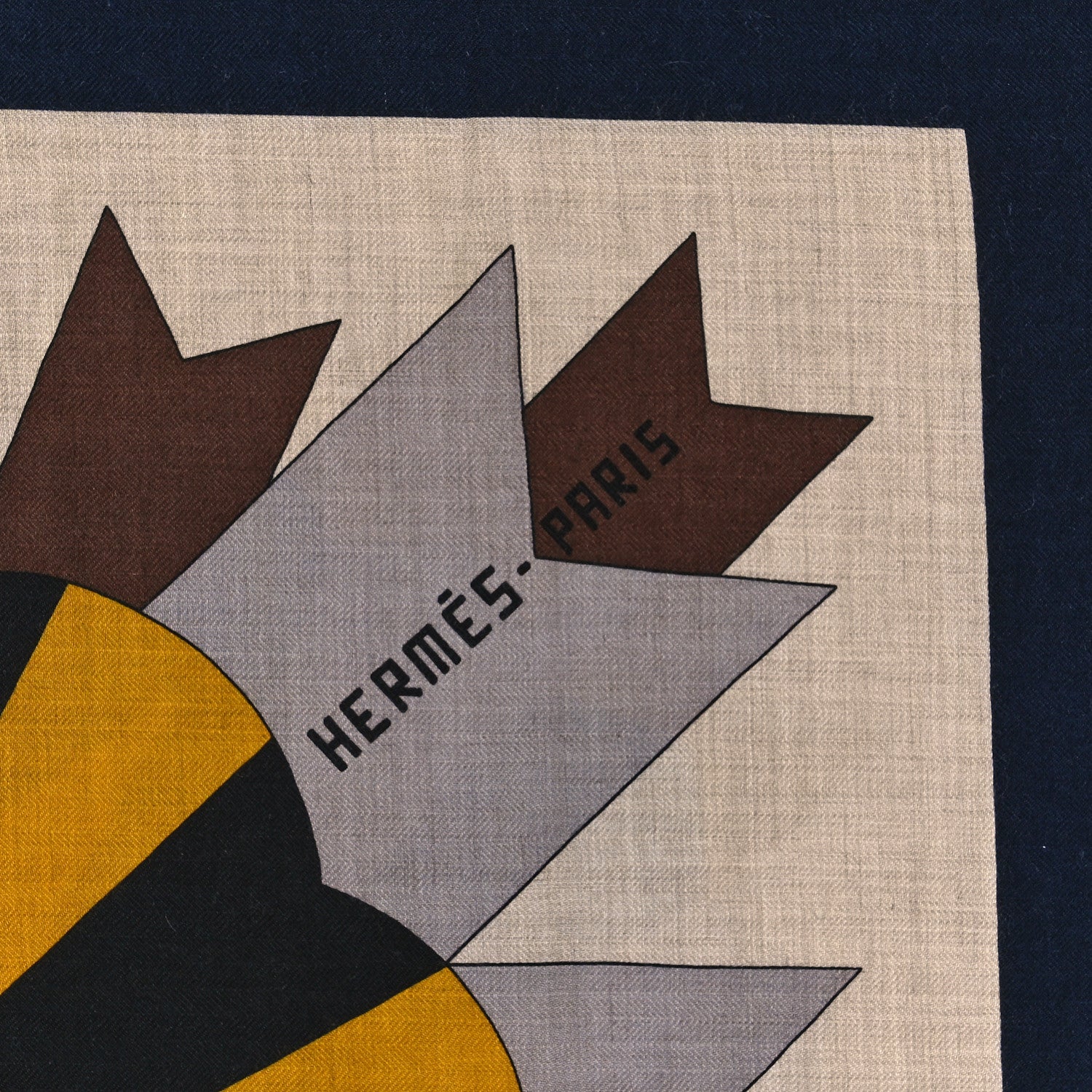 Hermes Cashmere Silk Cheval De Fete Shawl 140 Naturel Marine Moutarde 2 of 4