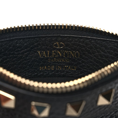 Valentino Garavani Pebbled Calfskin Rockstud Coin Case Card Holder Black 6 of 7