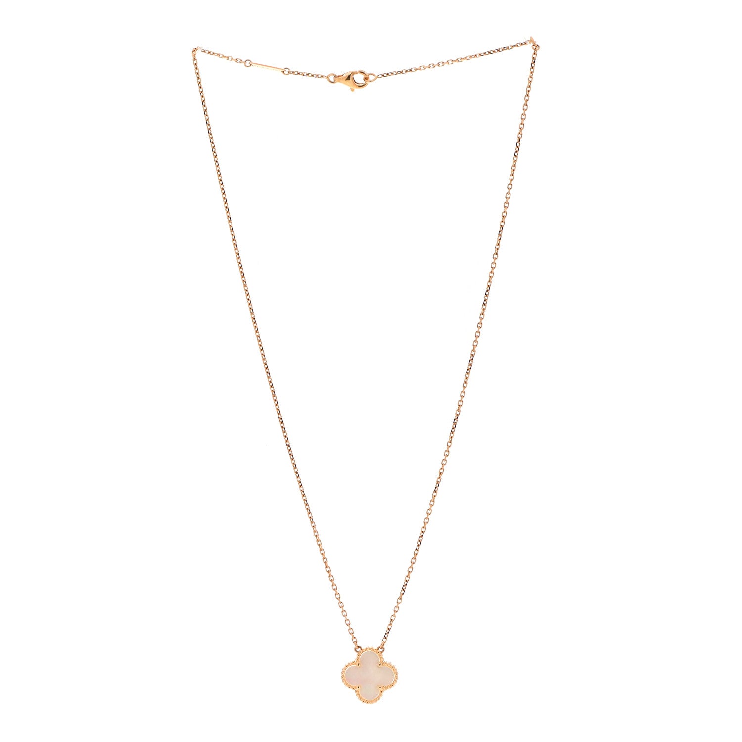 Van Cleef & Arpels 18K Yellow Gold Mother of Pearl Vintage Alhambra Pendant Necklace 3 of 7