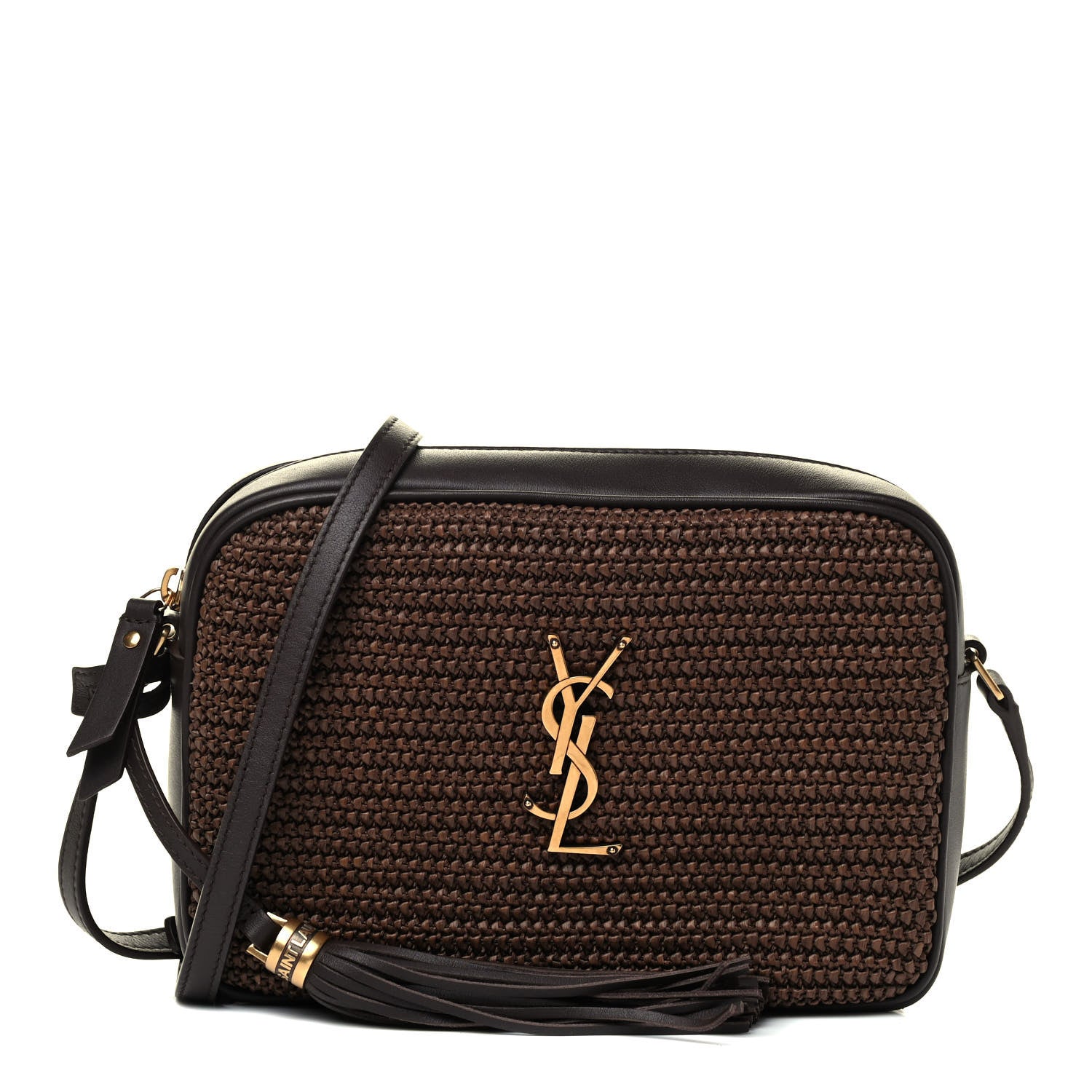 Saint Laurent Raffia Canvas Monogram Lou Camera Bag Dark Chocolate 1 of 4