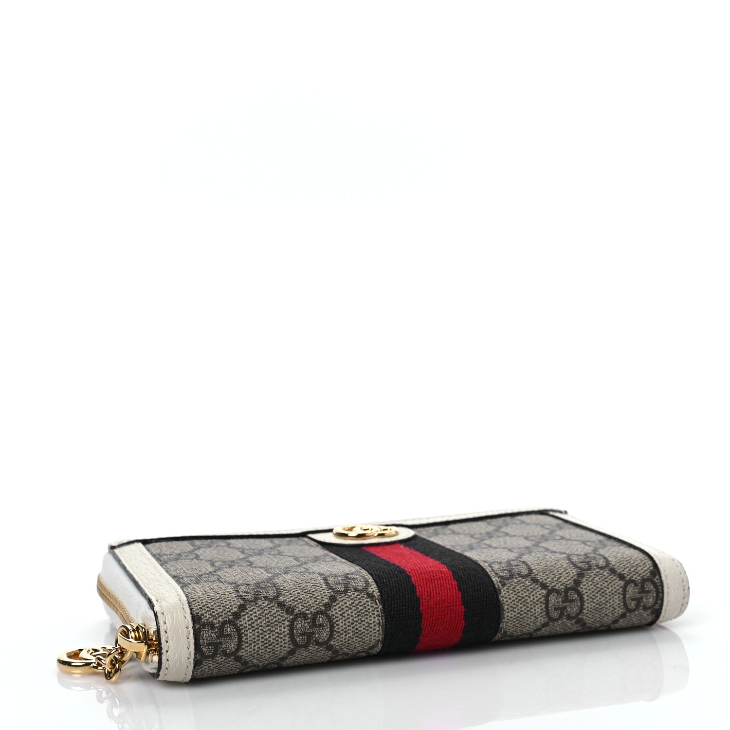 Gucci GG Supreme Monogram Textured Dollar Calfskin Web Ophidia Zip Around Wallet Beige Ebony Mystic White 4 of 7
