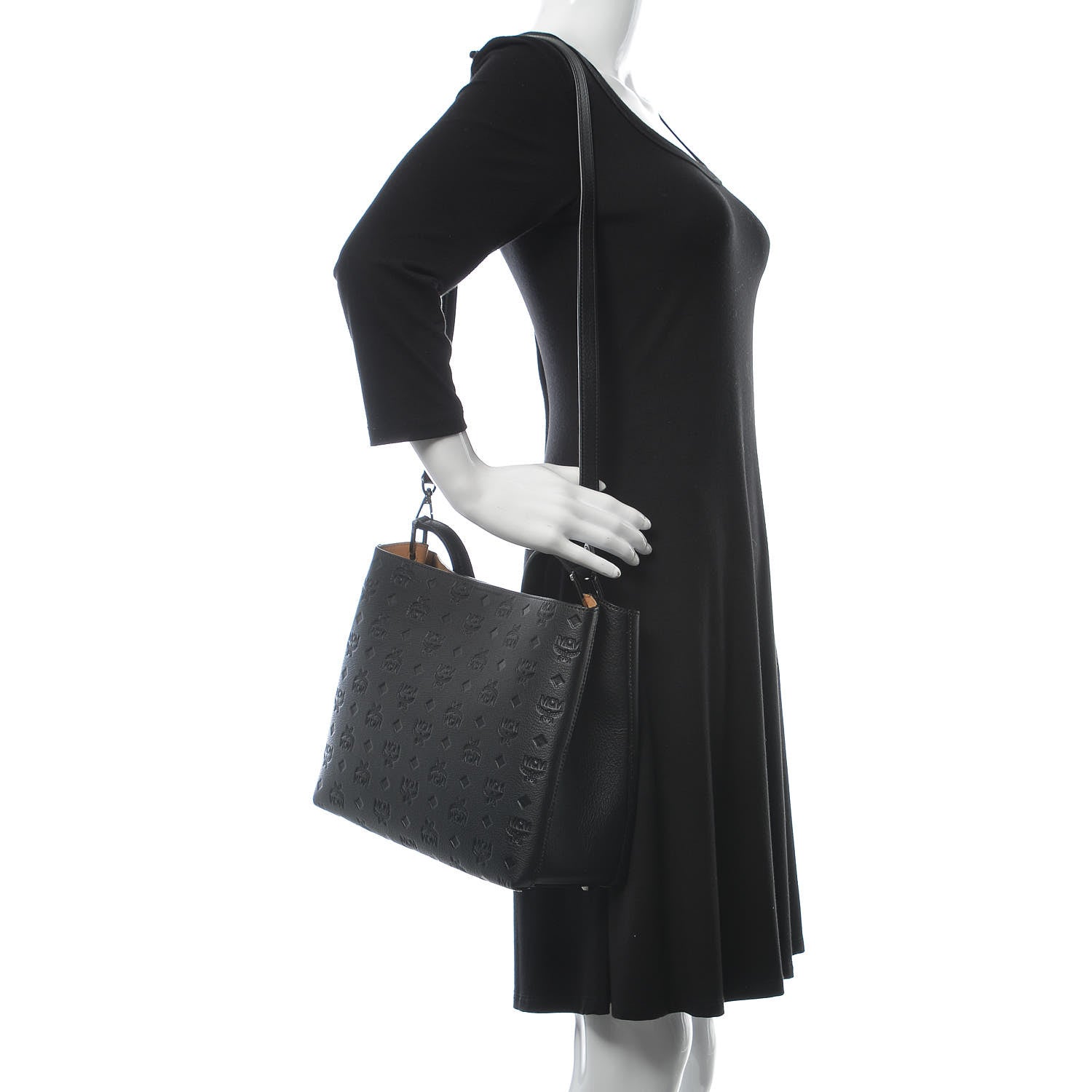 MCM Calfskin Ottomar Monogram Sarah Convertible Hobo Black 2 of 12