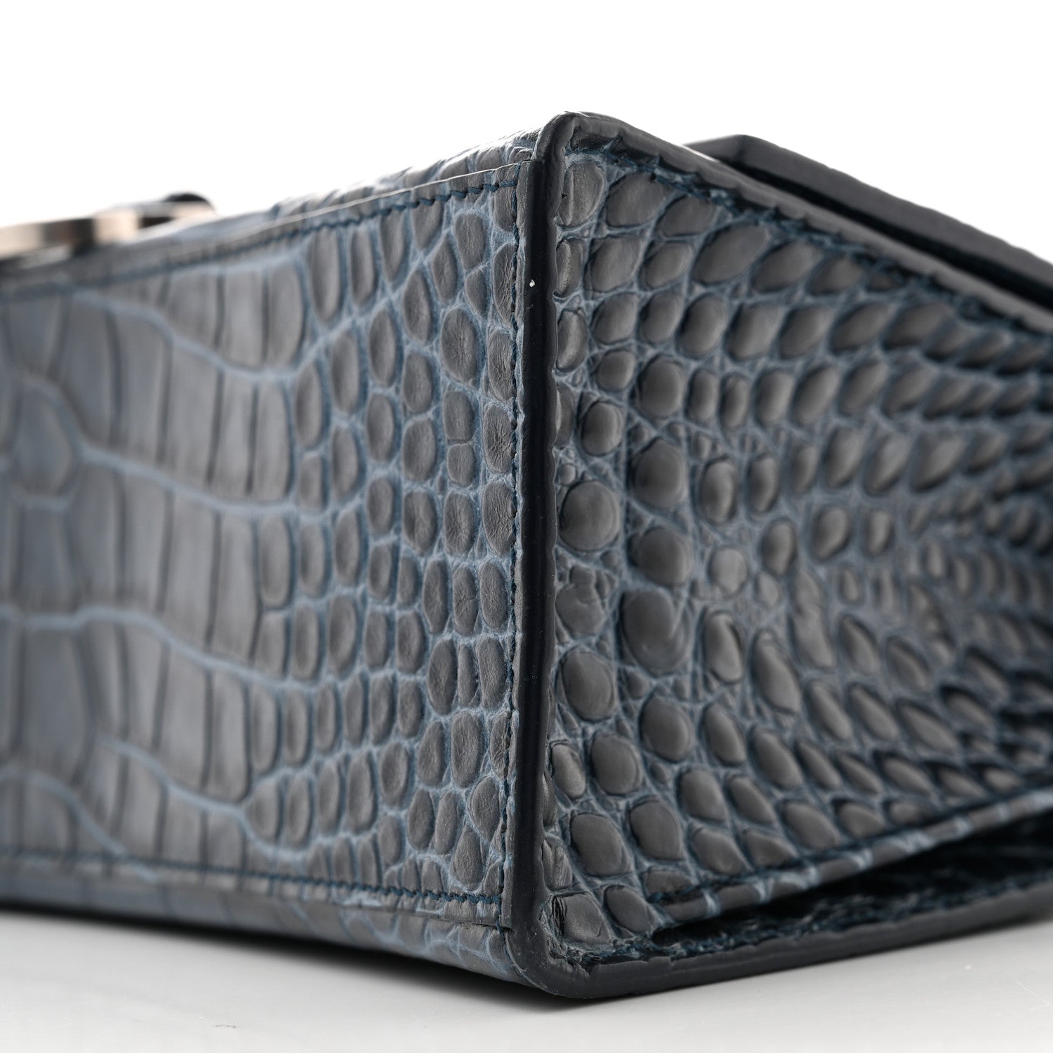 Balenciaga Shiny Calfskin Crocodile Embossed Medium Hourglass Top Handle Bag Denim Blue 10 of 13