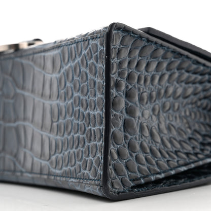 Balenciaga Shiny Calfskin Crocodile Embossed Medium Hourglass Top Handle Bag Denim Blue 10 of 13