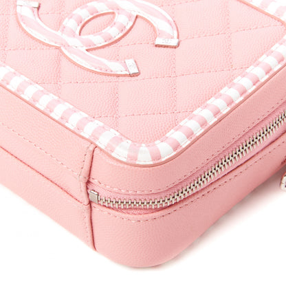 Chanel Caviar Quilted Striped Small CC Filigree Vanity Case Pink White 5 of 11