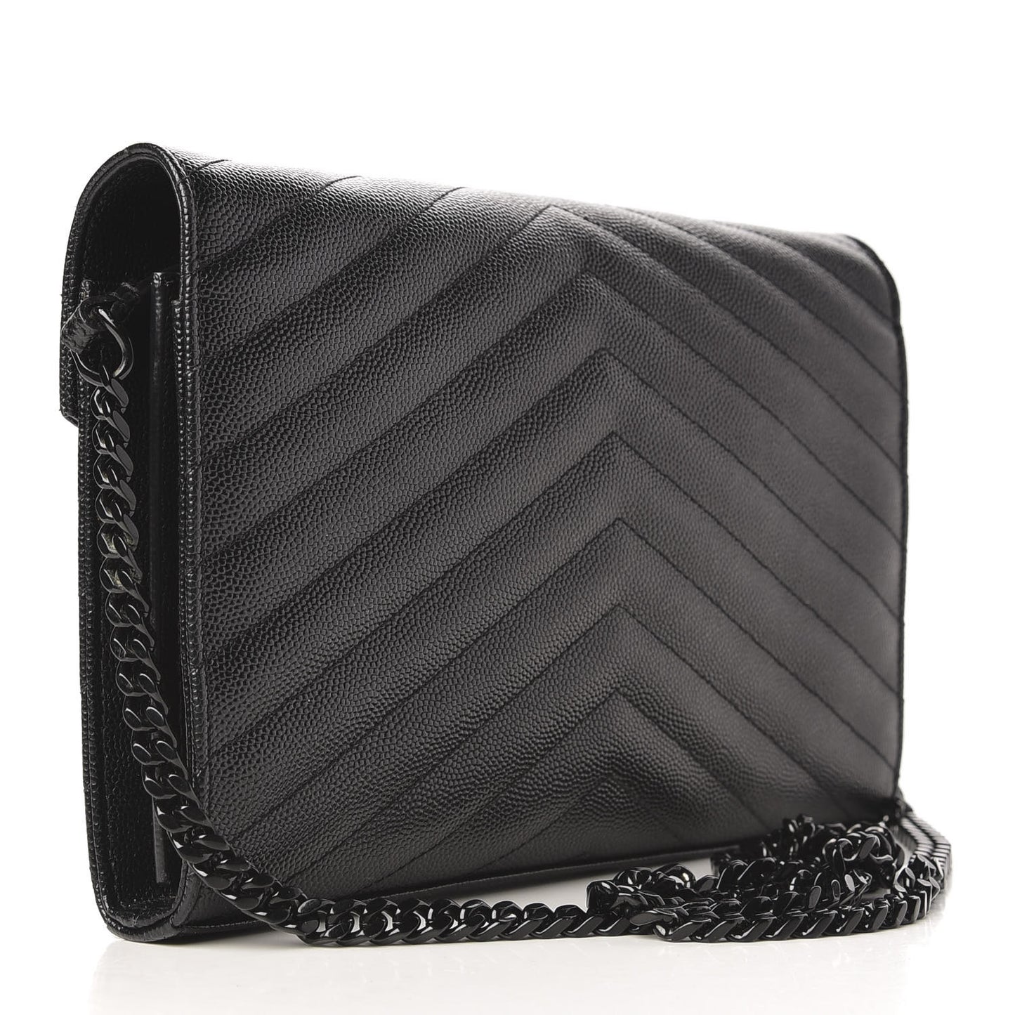 Grain De Poudre Matelasse Chevron Monogram Chain Wallet Black