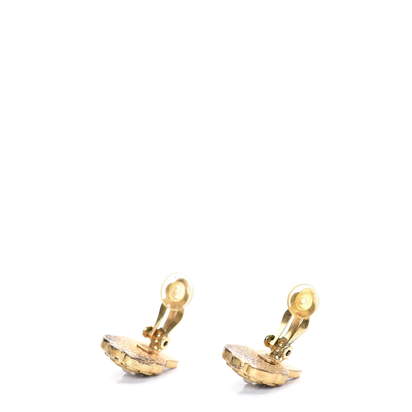 Enamel CC Camellia Clip On Earrings Black Gold