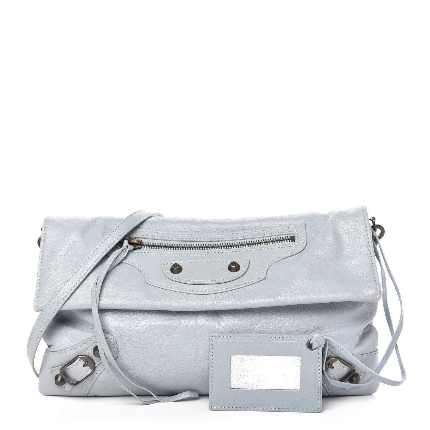 Agneau Classic Hardware Envelope Strap Clutch Bleu Opaline