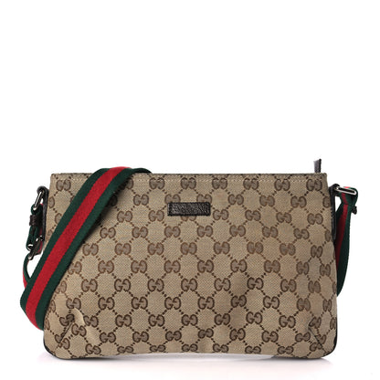 Gucci Monogram Web Small Flat Messenger Crossbody Dark Brown 1 of 9