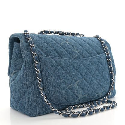 Chanel Denim Quilted CC Print Jumbo Single Flap Blue 3 of 11