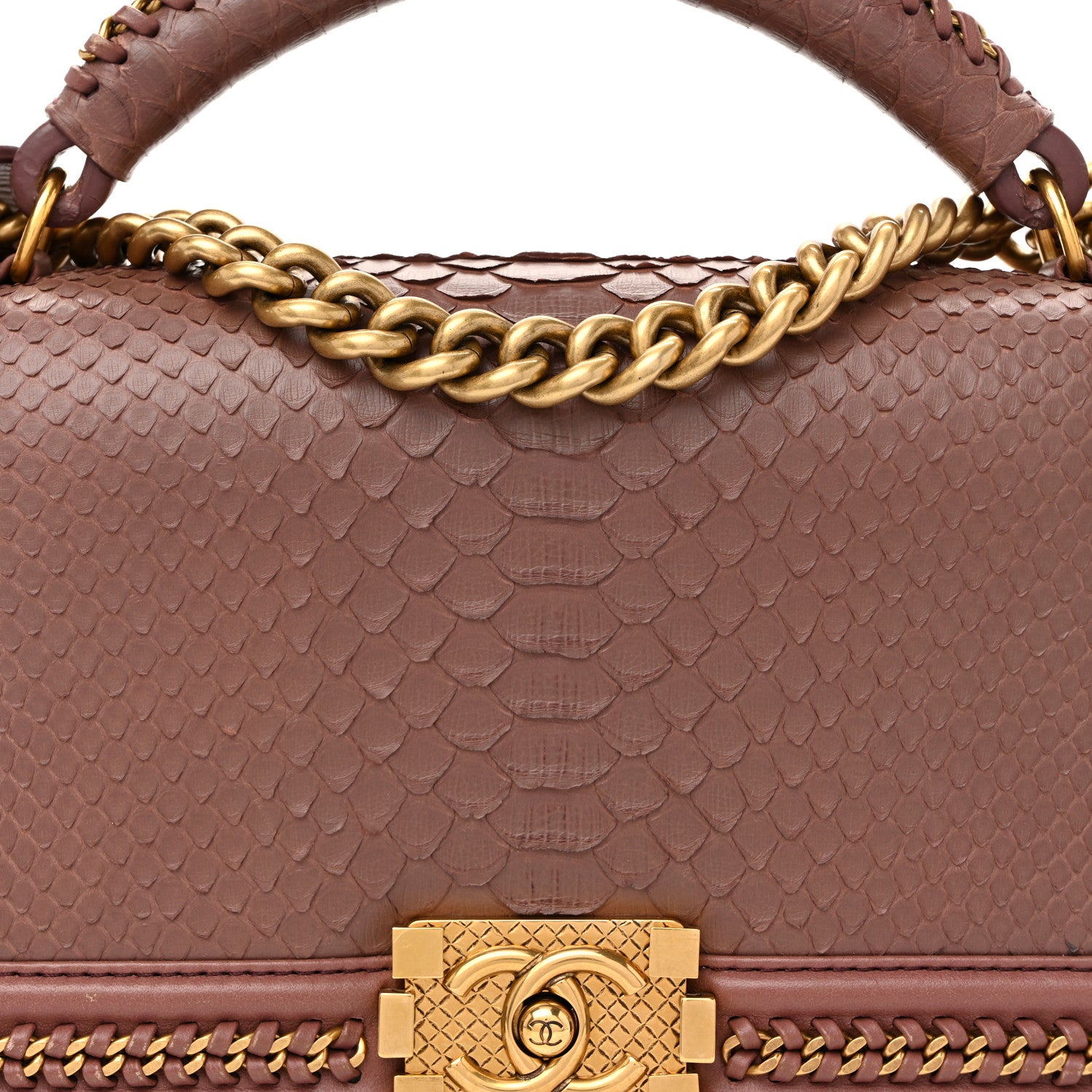 Chanel Snakeskin Calfskin Medium Chain Around Top Handle Boy Flap Mauve 8 of 11