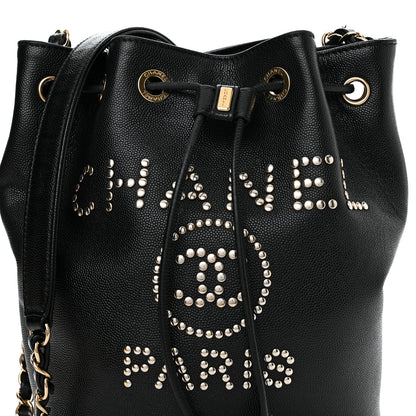 Chanel Caviar Deauville Drawstring Bucket Bag Black 8 of 11