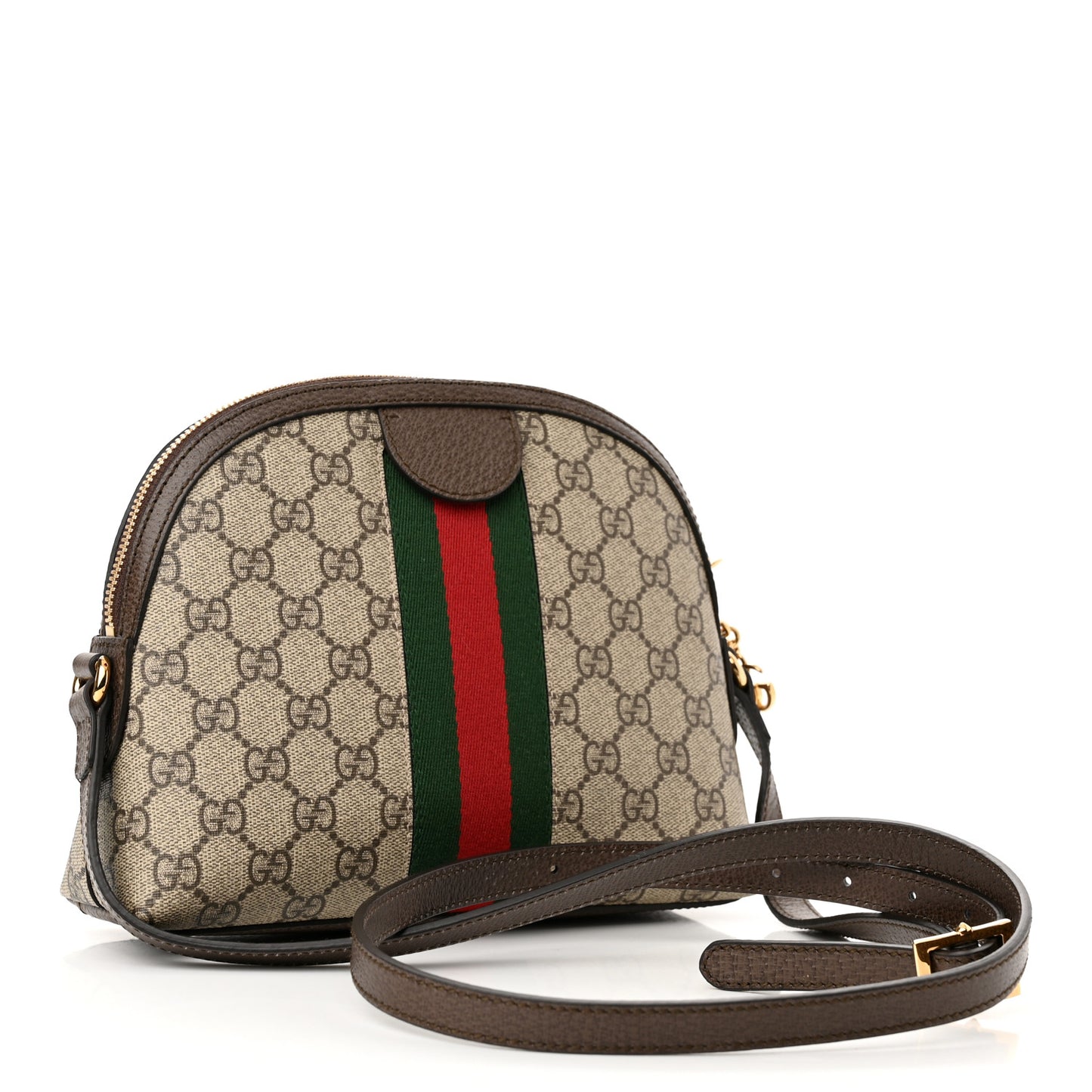 GG Supreme Monogram Textured Dollar Calfskin Web Small Ophidia Dome Shoulder Bag Beige Ebony New Acero