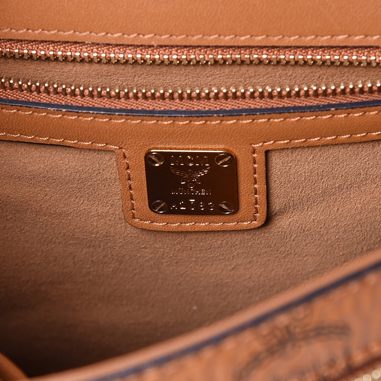 MCM Visetos Swarovski Crystal Studded Satchel Cognac 6 of 9