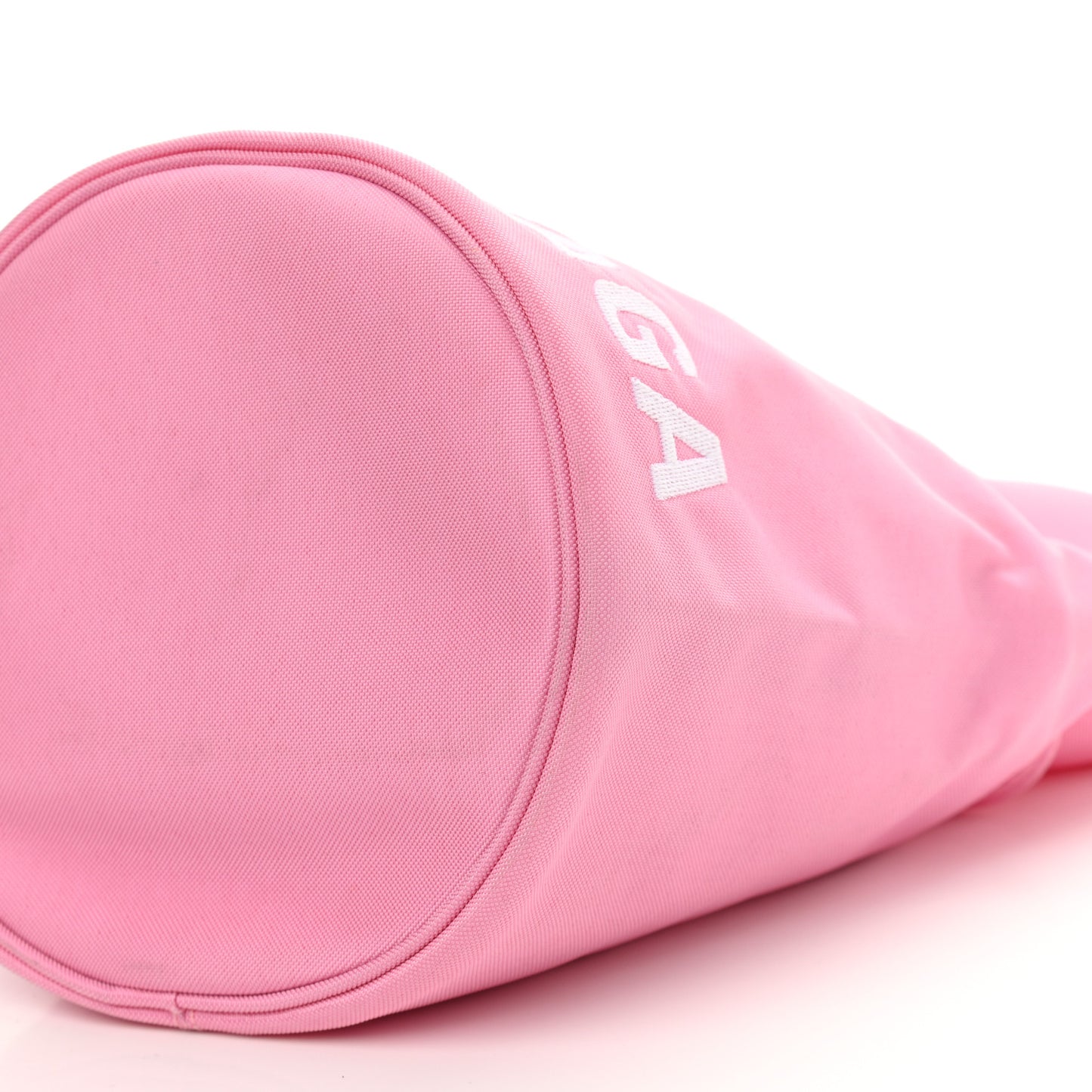 Recycled Sport Nylon Logo Embroidered Wheel Drawstring Bucket Bag XS Pink White
