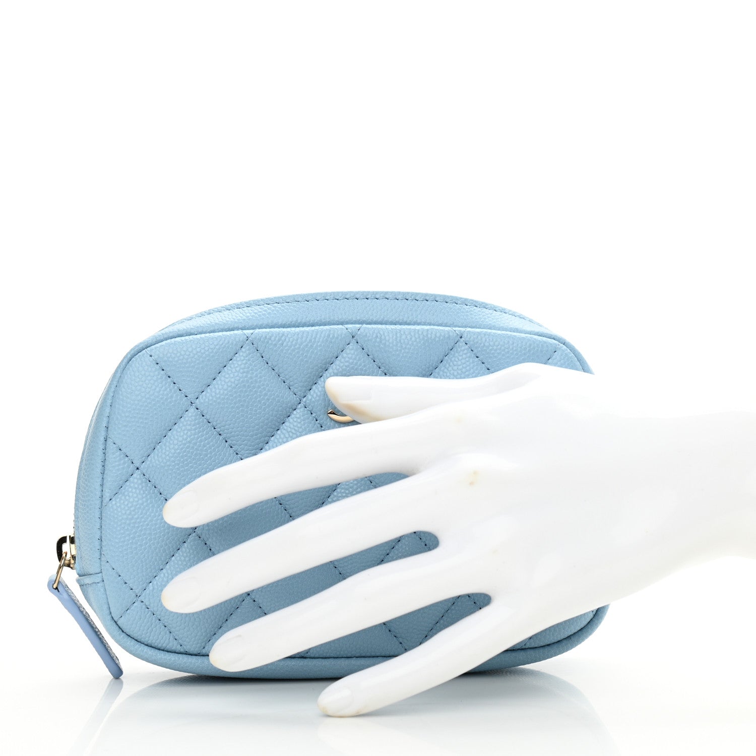Chanel Caviar Quilted Small Curvy Pouch Cosmetic Case Light Blue 2 of 8