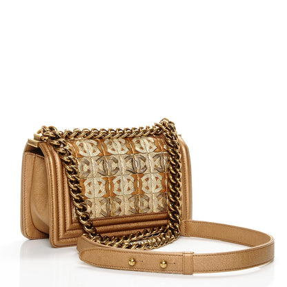 Chanel Metallic Lambskin Small Golden CC Boy Flap Dark Gold 3 of 7