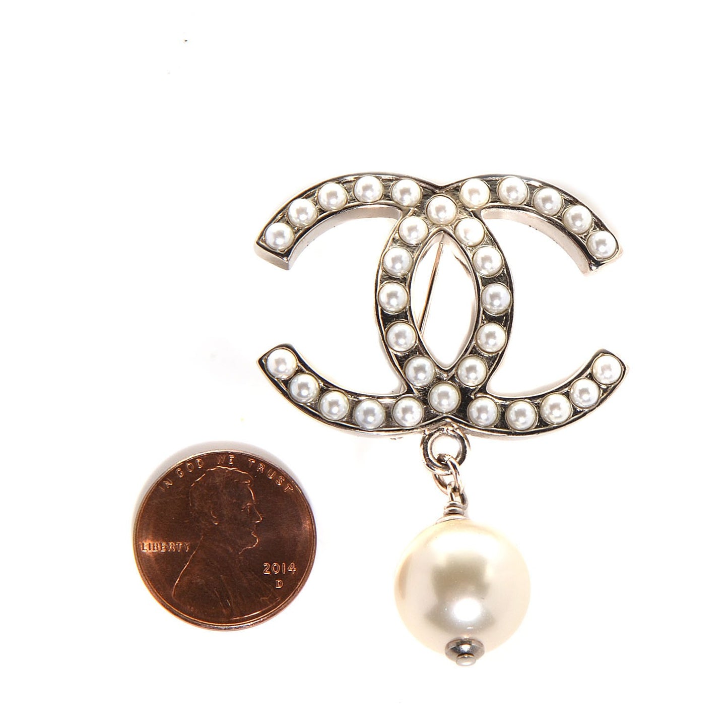 Pearl CC Drop Brooch Silver