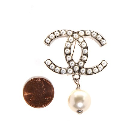 Chanel Pearl CC Drop Brooch Silver 3 of 6