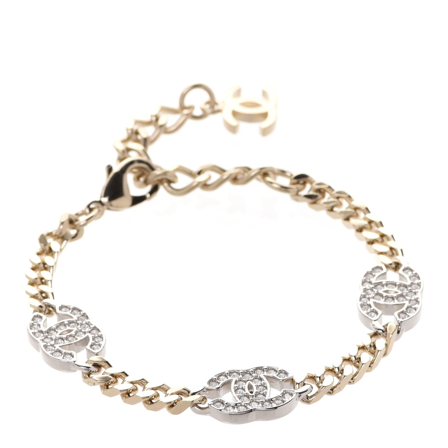 Chanel Crystal CC Chain Bracelet Gold Silver 1 of 5