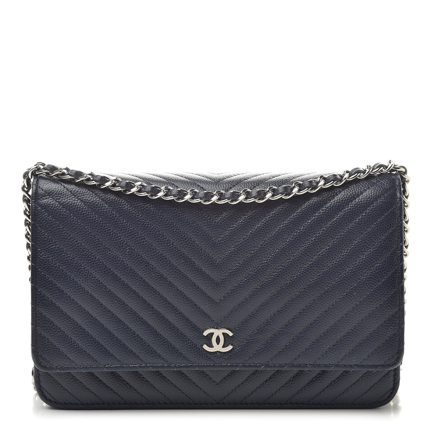 Caviar Chevron Quilted Wallet On Chain WOC Navy
