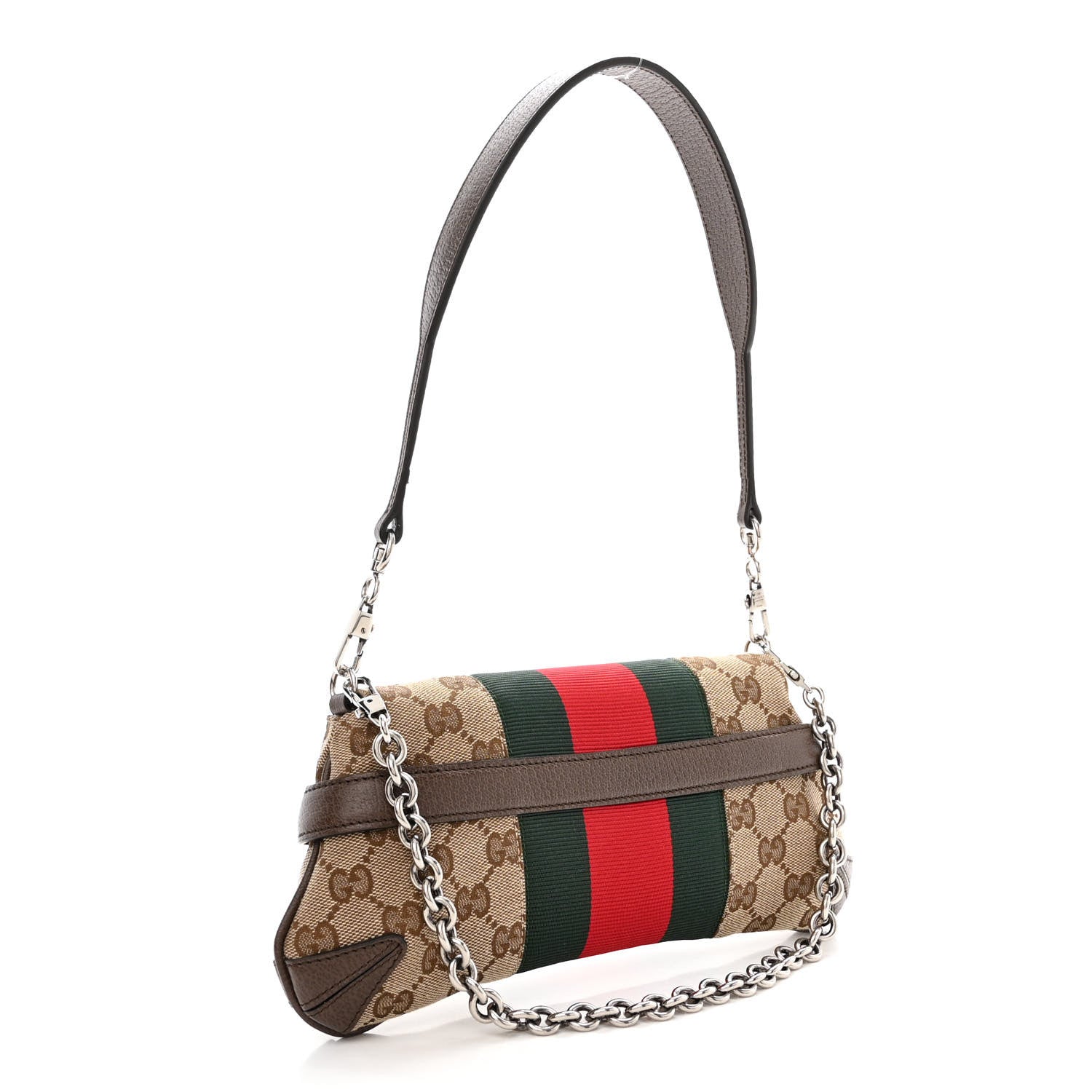 Gucci Monogram Textured Dollar Calfskin Heavy Grosgrain Web Small Maxi Horsebit Chain Shoulder Bag Beige Ebony New Acero 3 of 11
