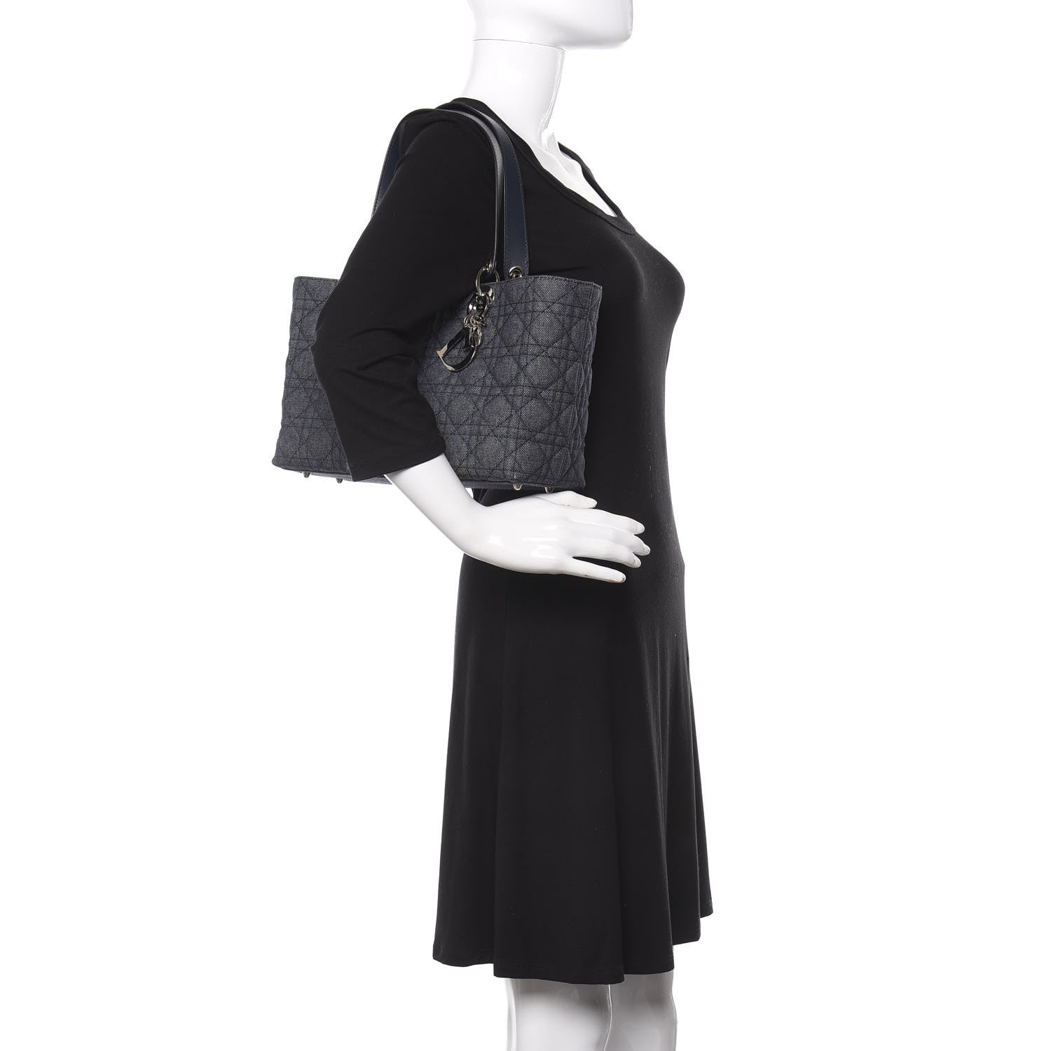 Christian Dior Denim Cannage Lady Dior Shopper Tote Blue 2 of 9
