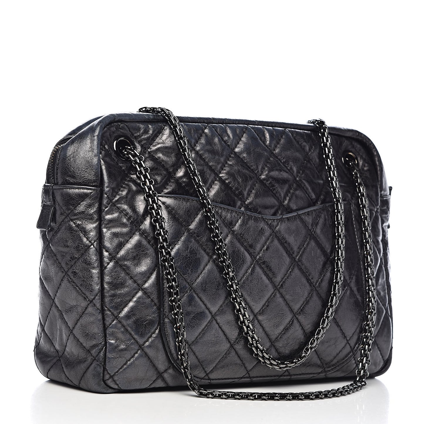 Metallic Aged Calfskin Quilted Large Reissue Camera Case Black