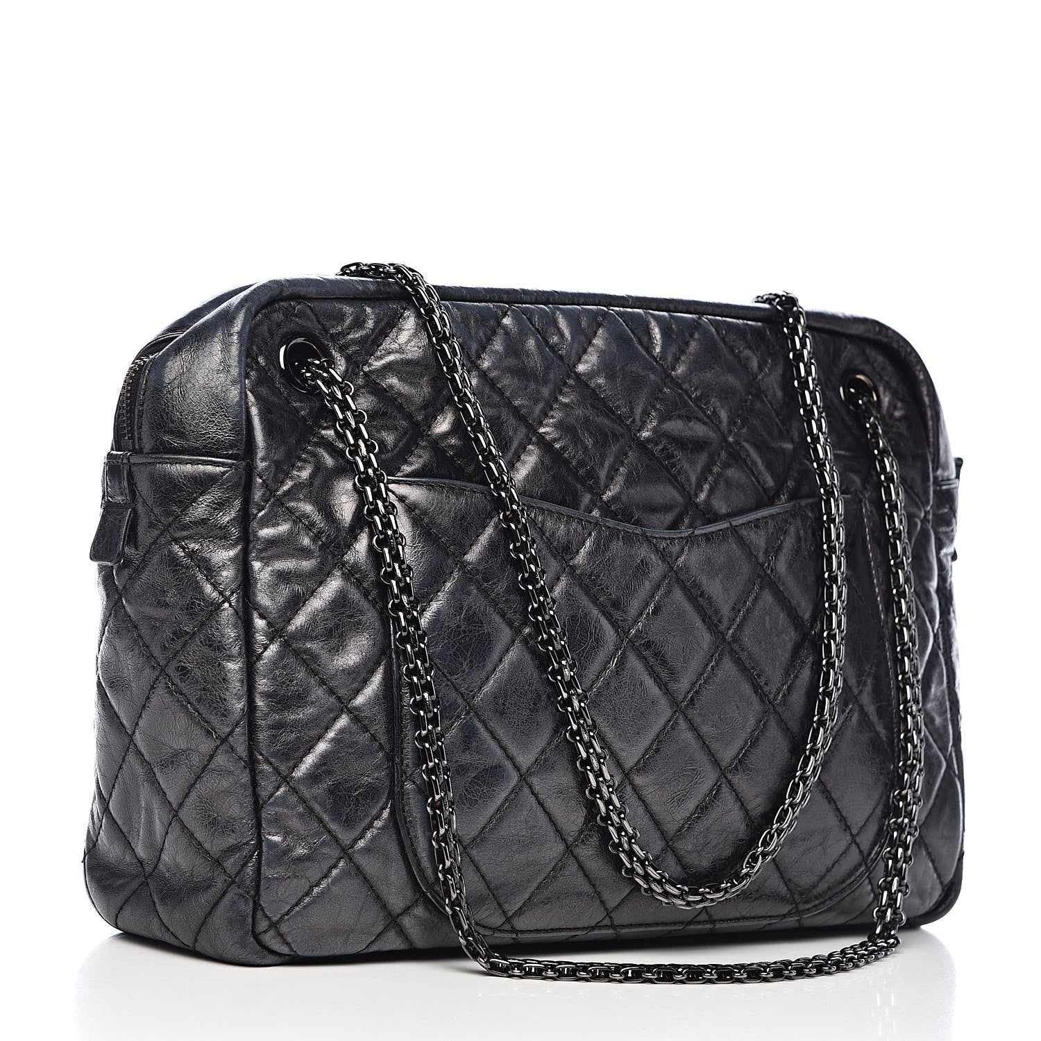 Chanel Metallic Aged Calfskin Quilted Large Reissue Camera Case Black 3 of 12