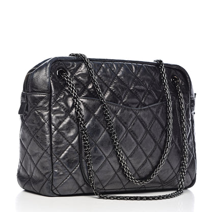 Chanel Metallic Aged Calfskin Quilted Large Reissue Camera Case Black 3 of 12