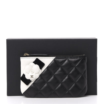 Chanel Lambskin Quilted Small Camellia Cosmetic Pouch Black White 8 of 8