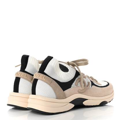 Chanel Mesh Suede Fabric Womens CC Sneakers 39.5 Light Pink White Black 4 of 9